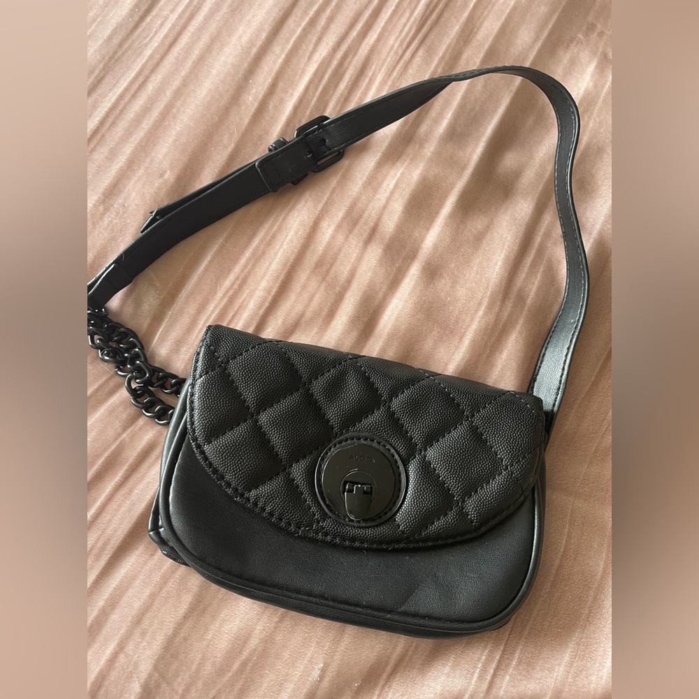 Aldo black quilted crossbody that can be worn as waist bag